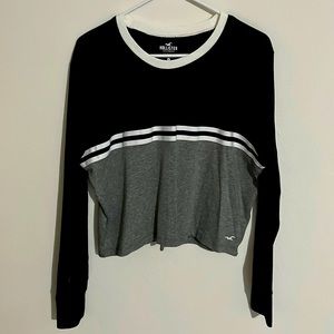 Hollister Easy Fit Long Sleeve Colorblock Tee Size M - Black/Gray/White